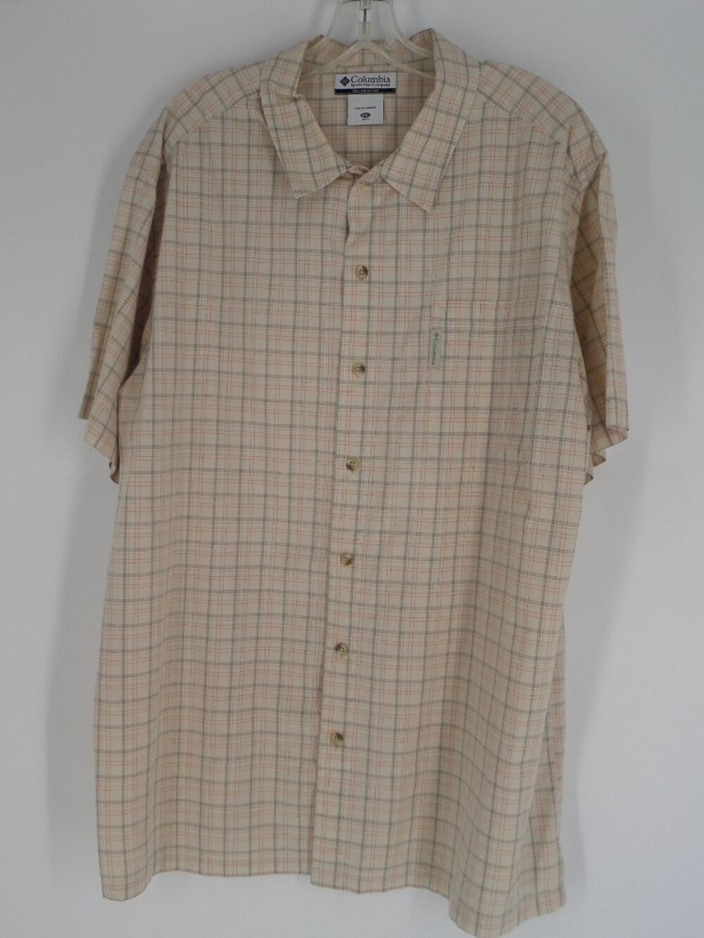 Collumbia Sportswear Company Short Sleeve Tan Plaid Shirt Size XXL